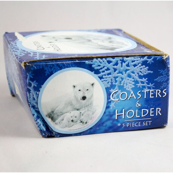 Polar Bear & Cub Coasters & Holder Set 2006 Giftco National Wildlife Federation - Picture 9 of 9